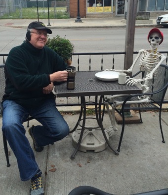 jerry dines with a (skeleton) friend